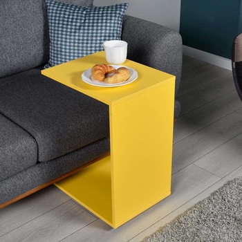 Masuta Cafea Laterala Adore C shape, cu rotile ascunse, Galben, 35x60x45 cm Masuta Cafea Laterala Adore C shape, cu rotile ascunse, Galben, 35x60x45 cm