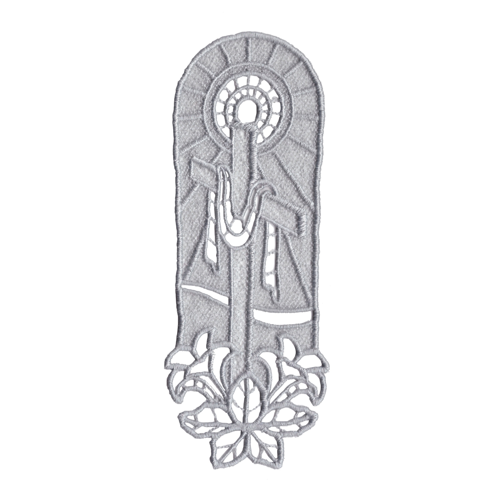 Semn de carte brodat LaRue, cruce si crini, gri, 17.3 cm