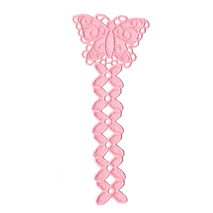Semn de carte brodat LaRue, fluturas, roz, 17.4 cm