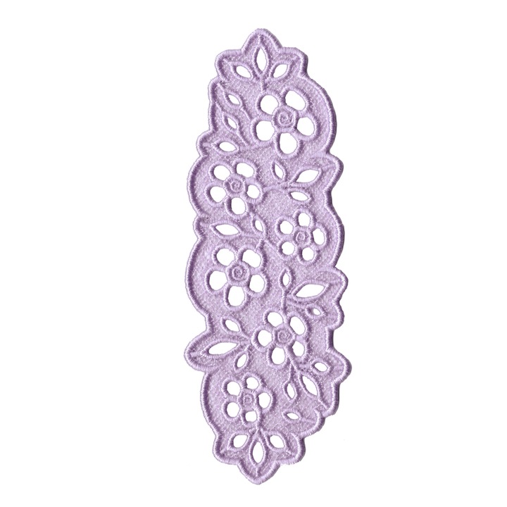 Semn de carte brodat LaRue, liliac, contur neregulat, lila deschis, 17.2 cm