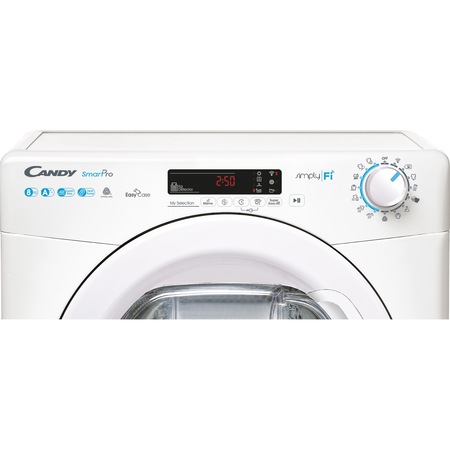 Uscator de rufe Candy Smart Pro CSO H8A2DE-S, Pompa de caldura, 8 kg, 14 programe, Clasa A++, Conectivitate, Alb