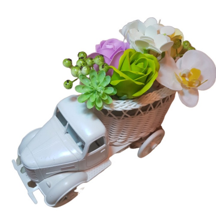 Aranjament floral in masinuta decorativa,24 cm