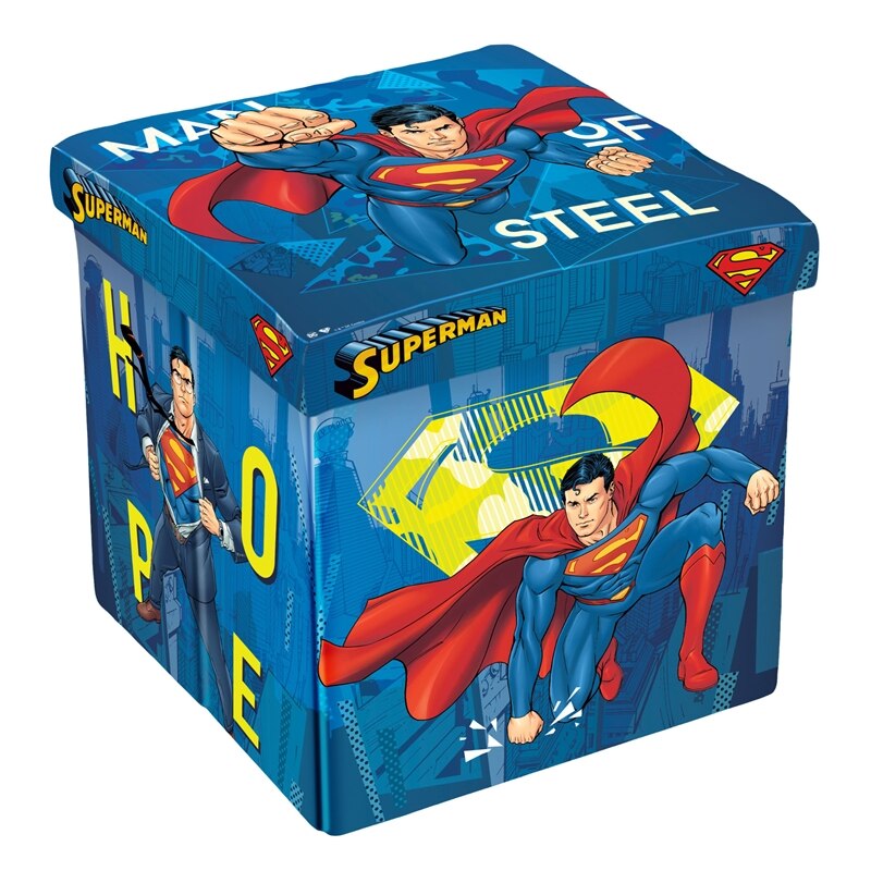 Taburet 3in1 cu spatiu de depozitare Disney, Superman, MDF, Greutate maxima suportata 150 kg, Multicolor