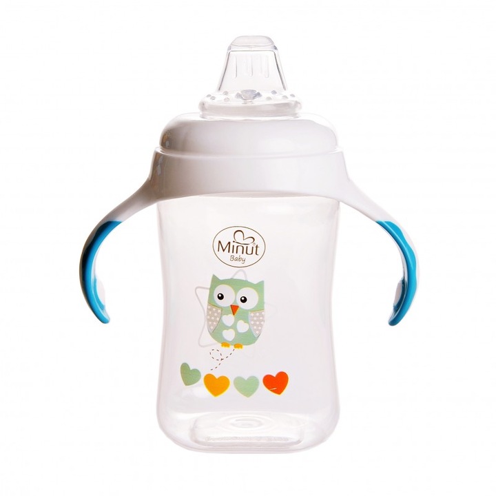 Cana cu manere si cioc de silicon Minut Baby, 300 ml, 6+ verde