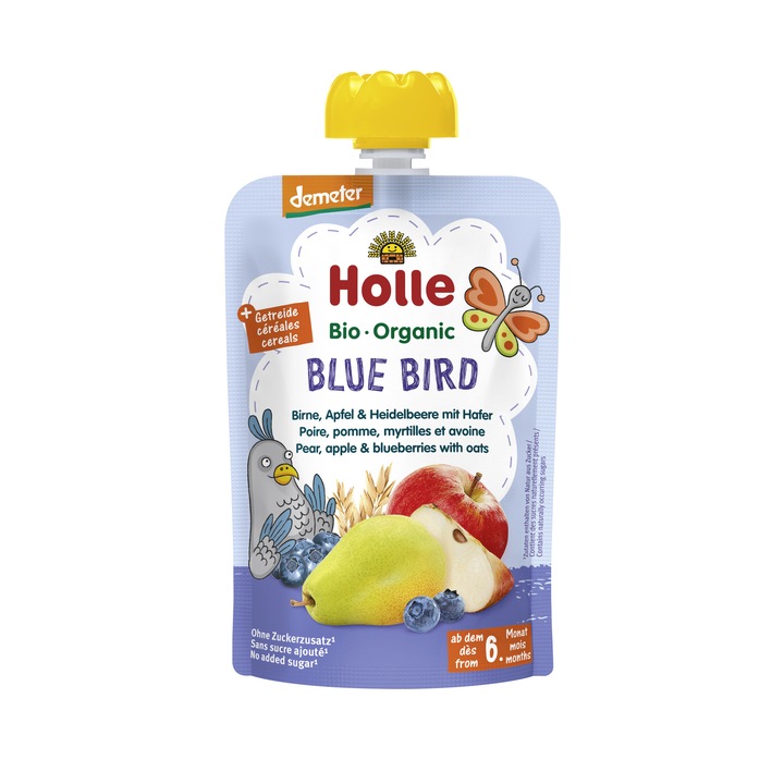 Piure Holle Bio, de pere, mere si afine cu ovaz, Blue Bird ,100g