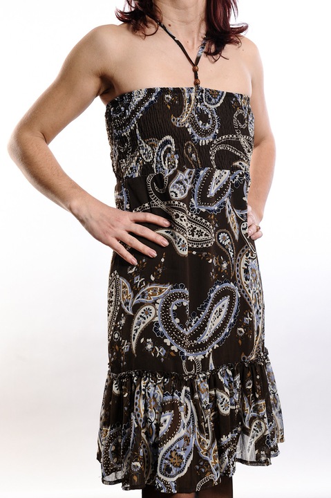 Rochie maro cu imprimeu floral, Multicolor