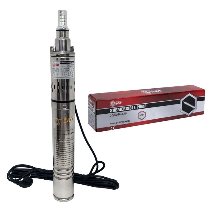 Pompa submersibila, DDT, 3QGD1.1, 1.1 kW, Inox, diametru 75 mm