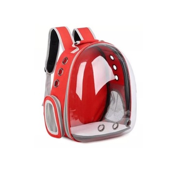 Rucsac pentru transport animale de talie mica, transparent, Rosu Rucsac pentru transport animale de talie mica, transparent, Rosu