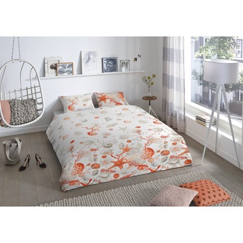 Lenjerie de pat pentru doua persoane, Good Morning, Shells, 100% bumbac, 3 piese, multicolor Lenjerie de pat pentru doua persoane, Good Morning, Shells, 100% bumbac, 3 piese, multicolor