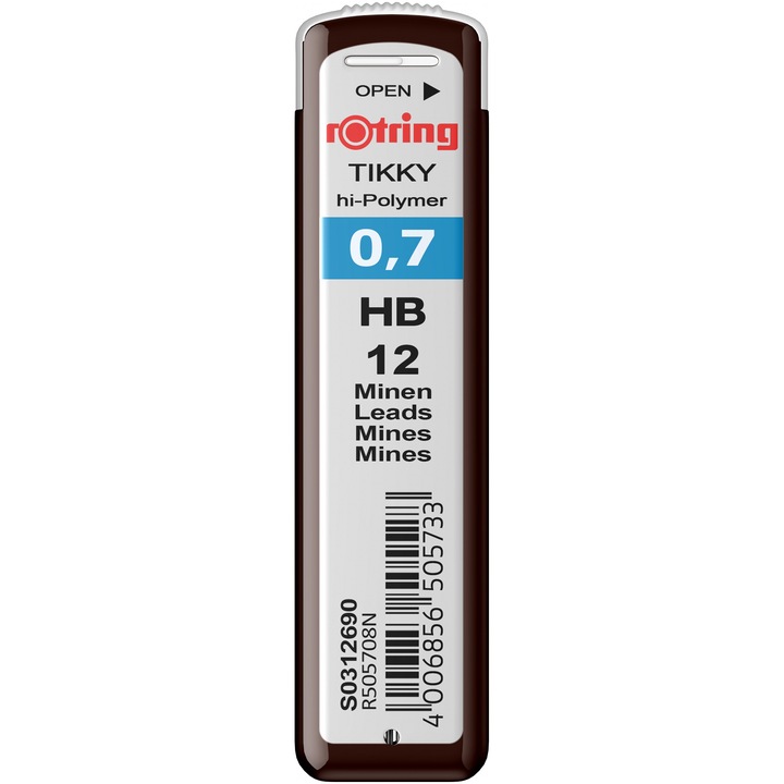 Комплект Rotring 3 x кутии мини графити 0.7 HB + Гумичка Tikky 30