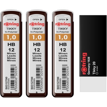 Set Rotring 3 x etui mine grafit 1.0 HB + Radiera Tikky 20 Set Rotring 3 x etui mine grafit 1.0 HB + Radiera Tikky 20
