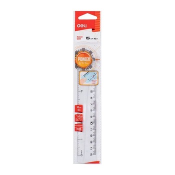 Rigla transparenta Deli, 15 cm Rigla transparenta Deli, 15 cm