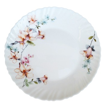 Set 6 Farfurii albe,opal,19cm,imprimeu creanga flori Set 6 Farfurii albe,opal,19cm,imprimeu creanga flori