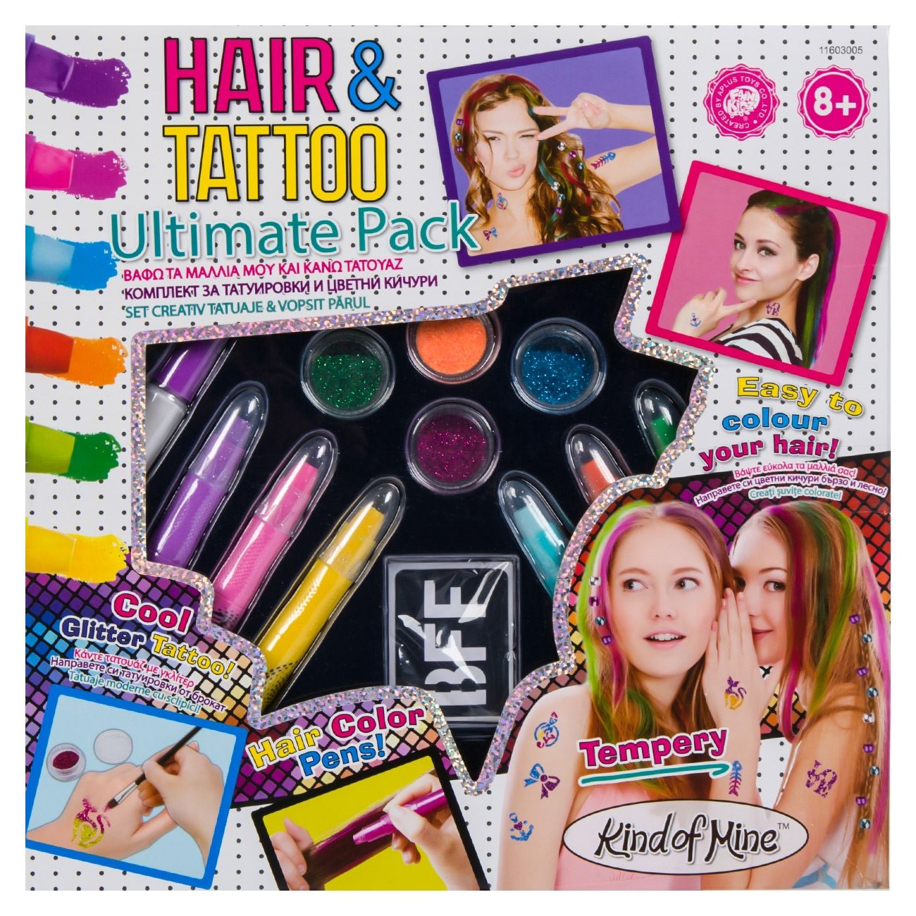 Set de tatuat, colorat parul, cu sclipici, multicolor