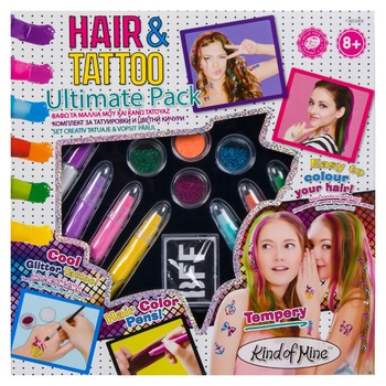 Set de tatuat, colorat parul, cu sclipici, multicolor Set de tatuat, colorat parul, cu sclipici, multicolor