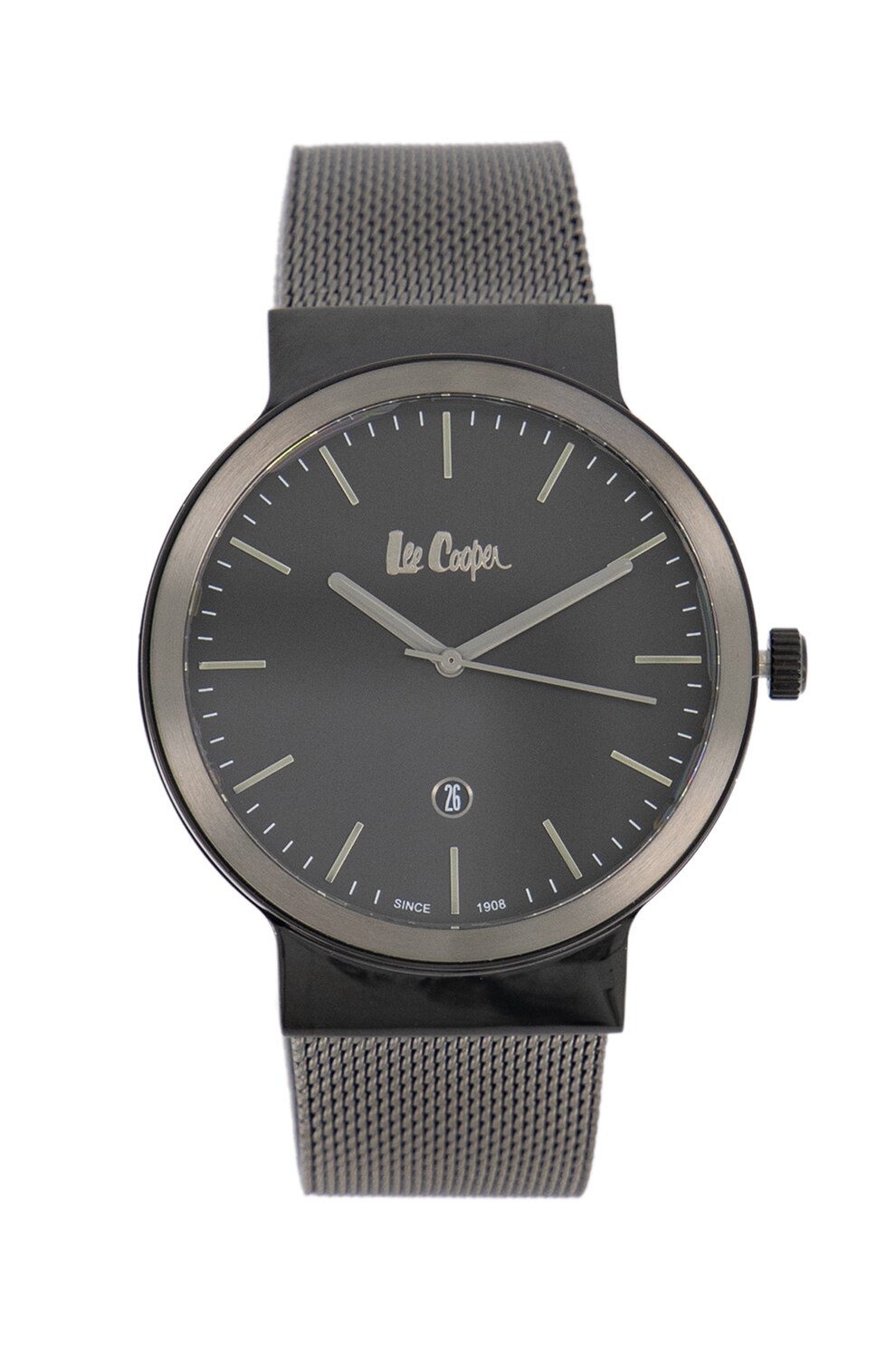 Lee Cooper, Ceas rotund cu bratara cu model plasa, Negru/Argintiu inchis