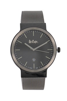 Lee Cooper, Ceas rotund cu bratara cu model plasa, Negru/Argintiu inchis Lee Cooper, Ceas rotund cu bratara cu model plasa, Negru/Argintiu inchis