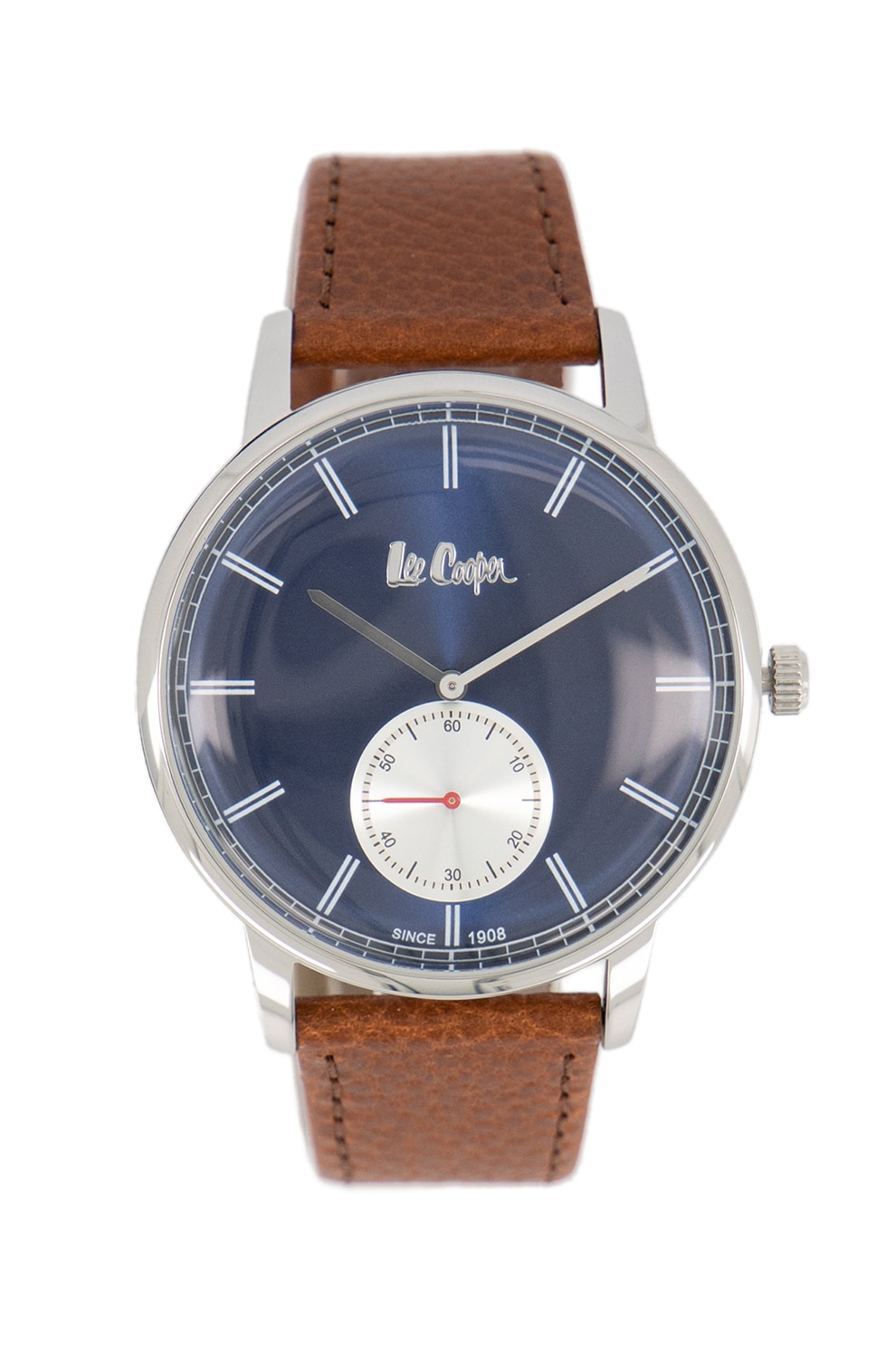 Lee Cooper, Ceas analog cu o curea de piele, Argintiu/Maro scortisoara