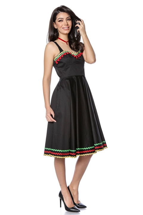 Rochie neagra din bumbac, cu ciucurasi - ROH - DR4131