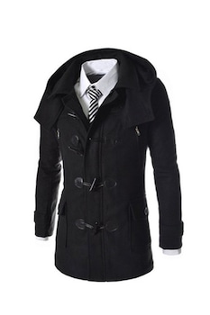 JUP - Мъжко палто, С цип и копчета, Черен