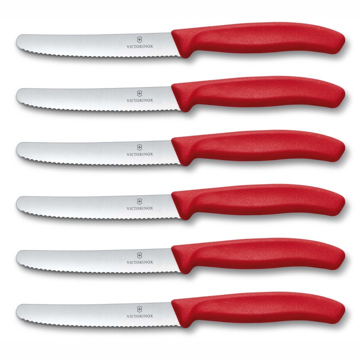 Set 6 cutite cu lama zimtata 11cm Victorinox Swiss Classic rosu 6.7831.6