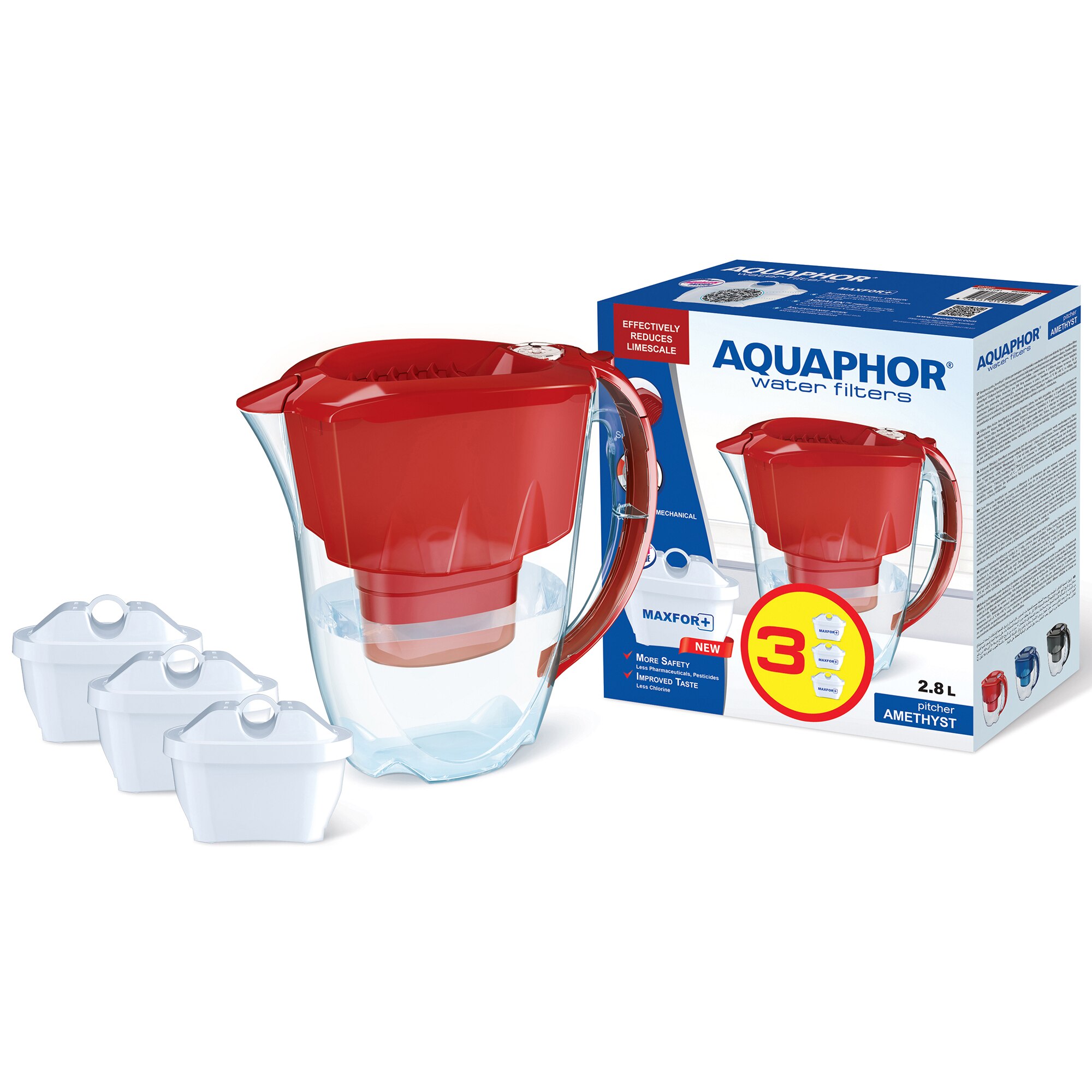 Cana filtranta Aquaphor Amethyst cu 3 filtre, rosu