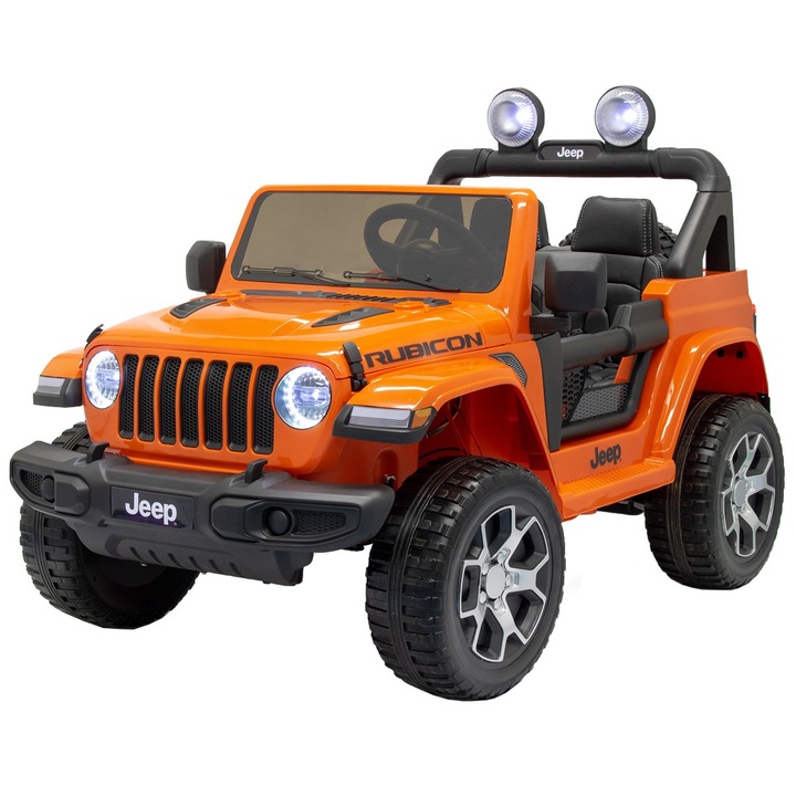 Masinuta electrica 4x4 Premier Jeep Wrangler Rubicon, 12V, roti cauciuc EVA, scaun piele ecologica, portocaliu