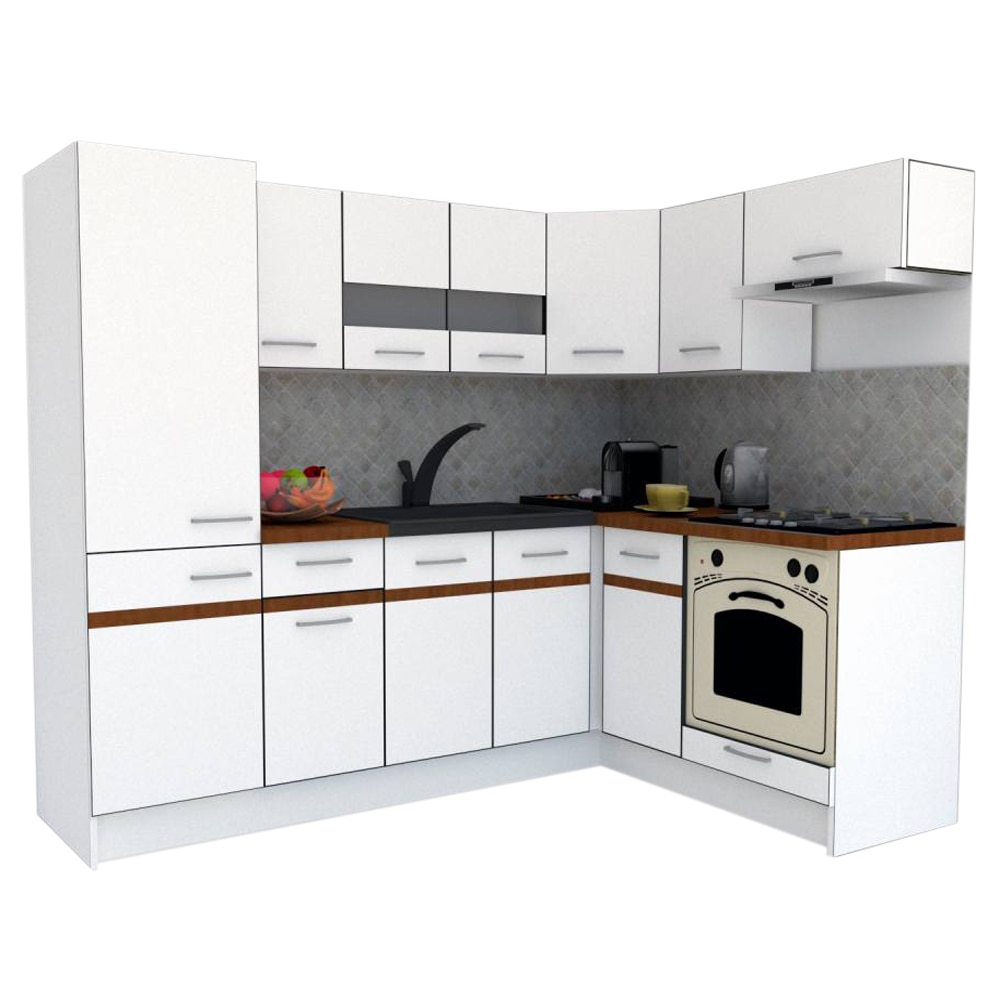 Set Bucatarie de Colt GENA NEW 3 DR. 160-230, Genarom, Cu Corp de Cuptor, Alb