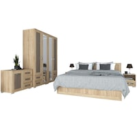 Set Dormitor PALERMO, cu Dulap 4 Usi, Comoda, Pat si Noptiere, Sonoma / Trufe