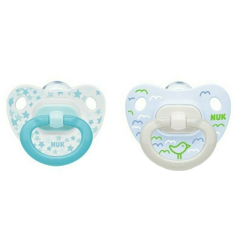 Set 2 suzete ortodontice din silicon Nuk Happy Days 730128A, Albastru 0-6 luni