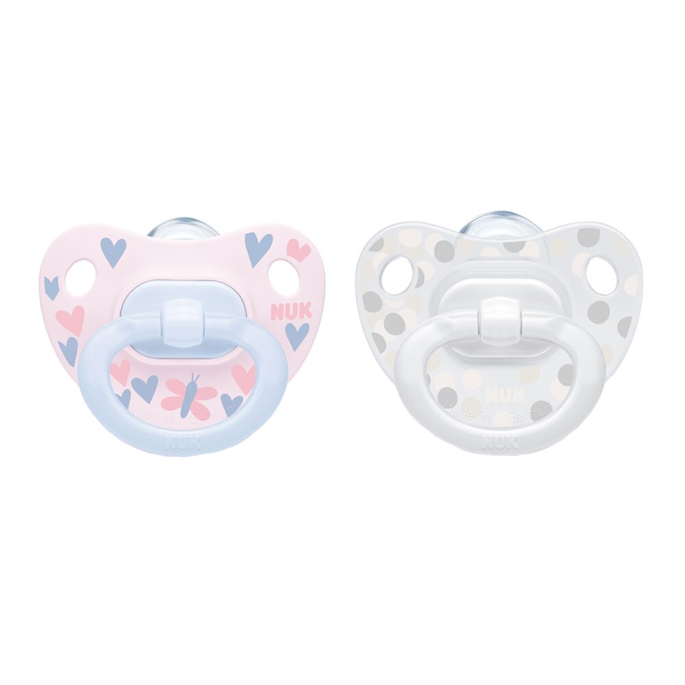 Set 2 suzete anatomice din silicon Nuk Happy Days 730128R, Multicolor 0-6 luni