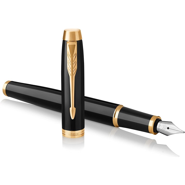 Set Stilou si Pix Parker IM Royal Black Lacquer GT cu gravura laser, cutie si Punga Parker