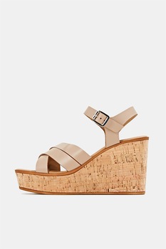 Esprit, Sandale din piele cu talpa wedge, Maro camel, 41 Esprit, Sandale din piele cu talpa wedge, Maro camel, 41