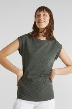 EDC by Esprit, Tricou de bumbac, cu decupaje, Gri inchis EDC by Esprit, Tricou de bumbac, cu decupaje, Gri inchis