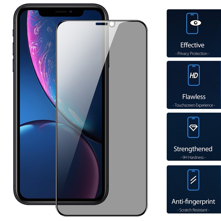 Folie Privacy pentru iPhone 11 - Tempered Glass, AntiSpy 6D, Full Glue - iShield®