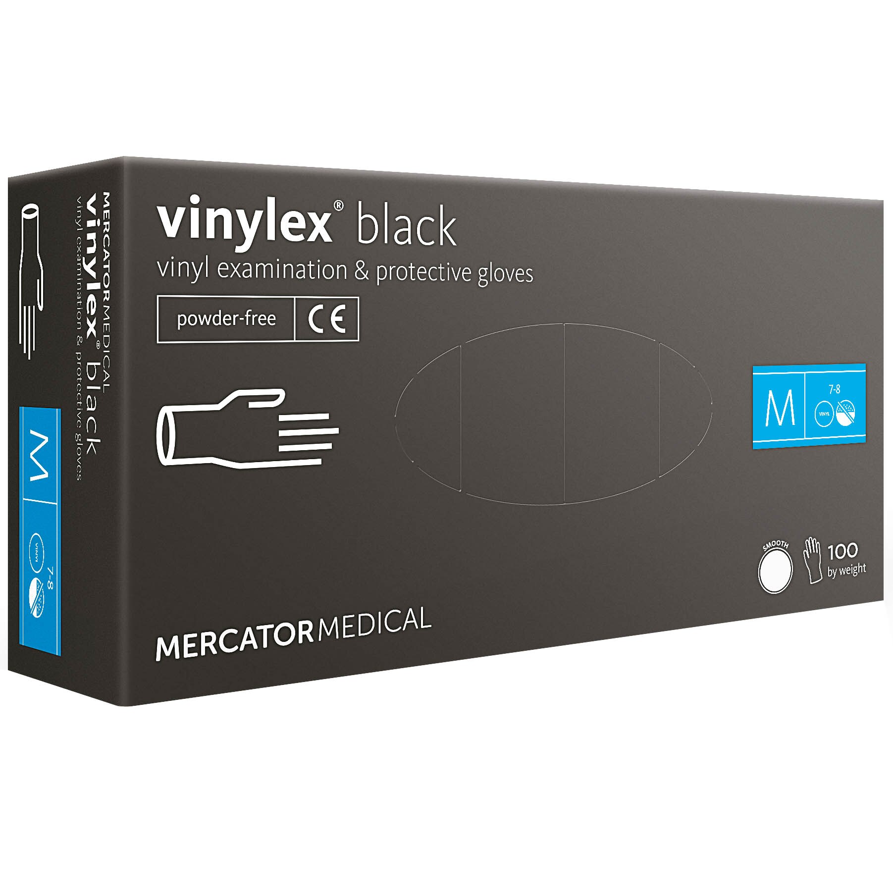 Manusi vinil medicale pentru examinare, nepudrate, negre, 100 buc VINYLEX BLACK marimea M de unica folosinta, Mercator Medical