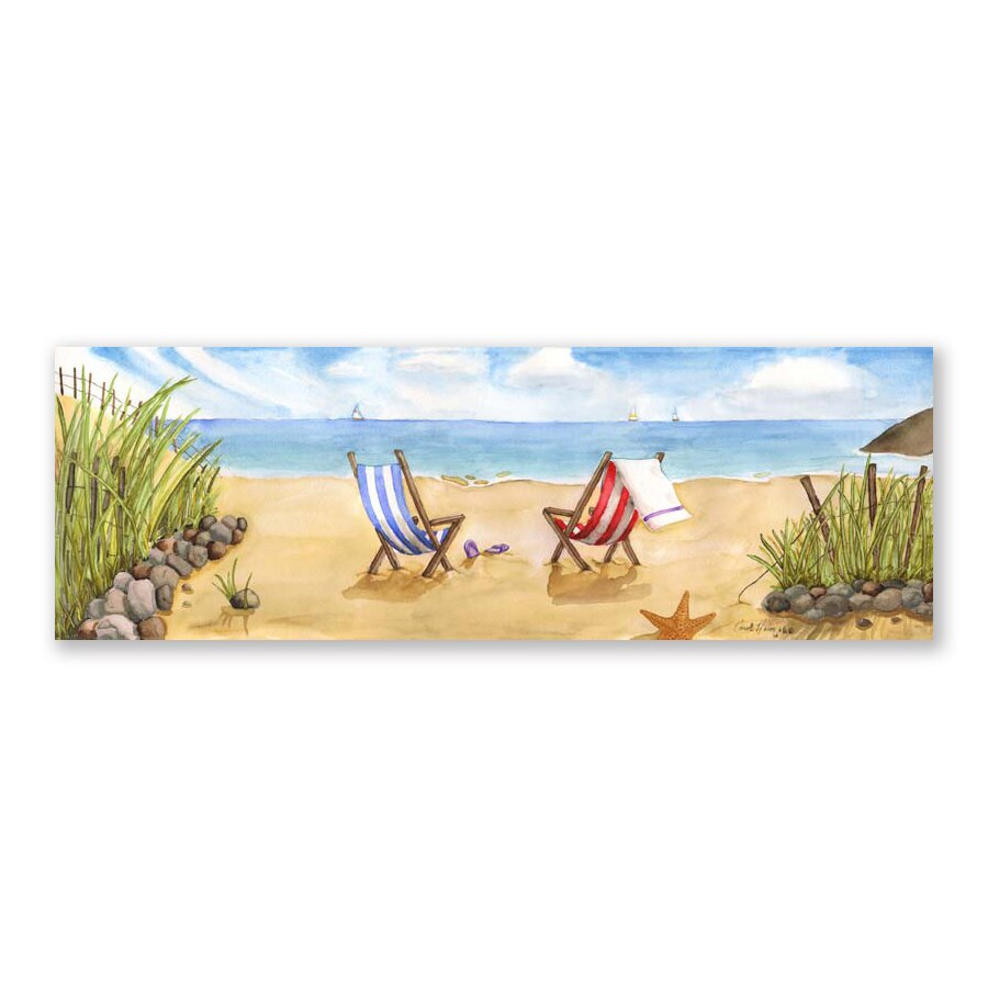 Tablou Canvas - Plaja, Mare, Soare, Scaune, Rosu, Albastru, Corabii, 50 x 150 cm