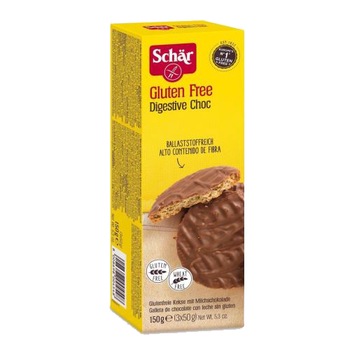 Biscuiti digestivi cu ciocolata fara gluten, Schar 150gr Biscuiti digestivi cu ciocolata fara gluten, Schar 150gr
