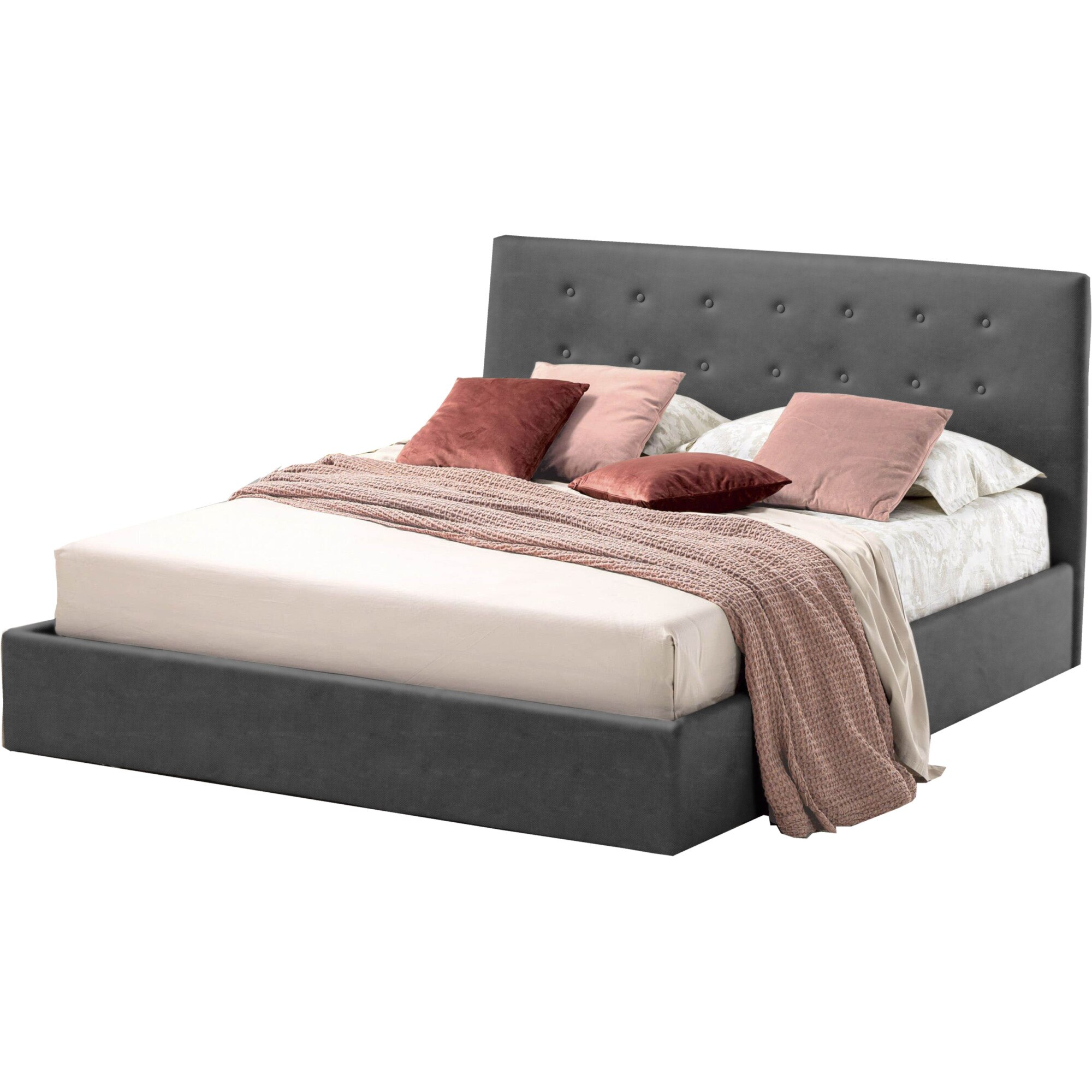 Pat Tapitat pentru Dormitor cu Lada Rabatabil, 180x200 Cm, Abra Promo Dolce Dormire, Textil Gri Inchis