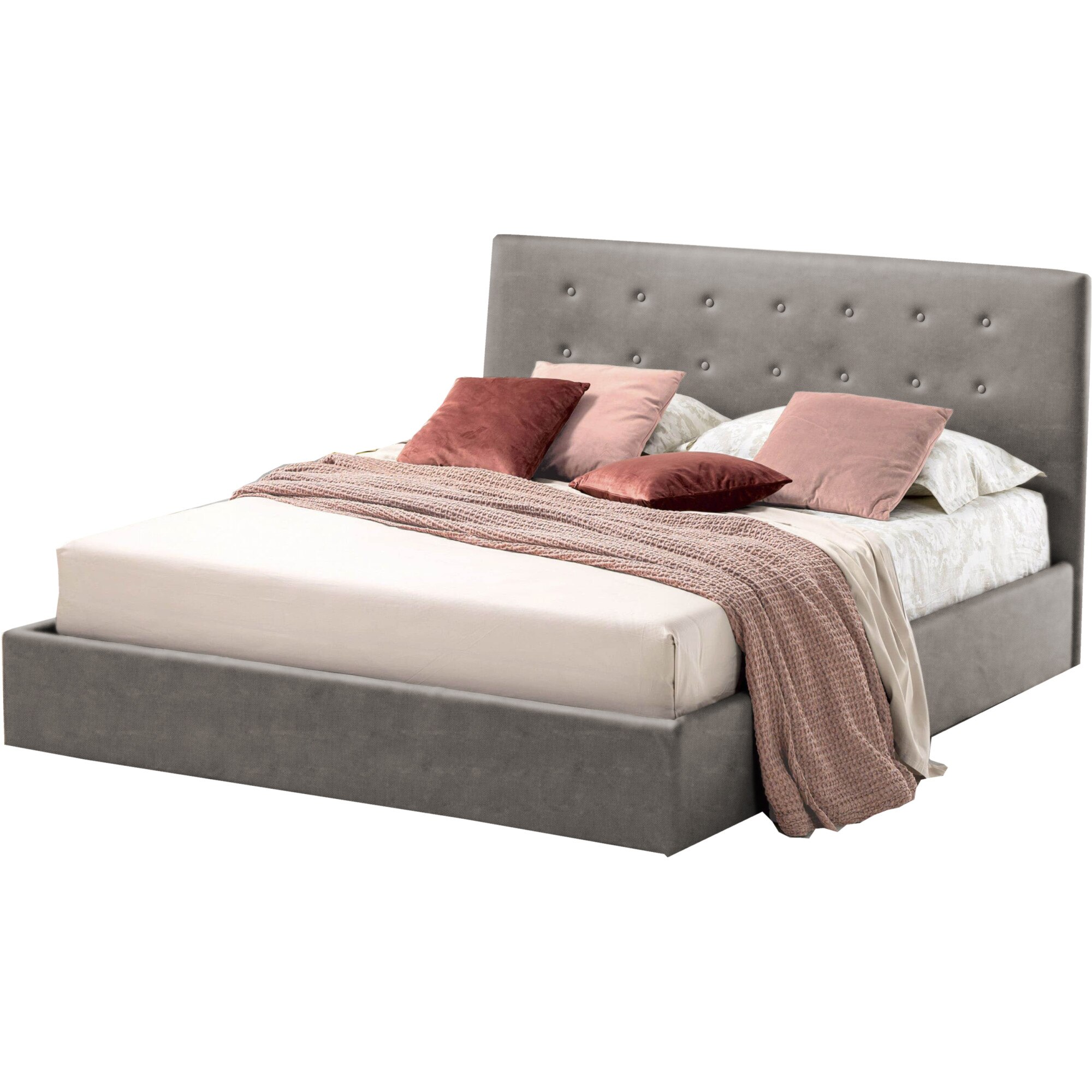 Pat Tapitat pentru Dormitor cu Lada Rabatabil, 150x200 Cm , Abra Promo Dolce Dormire, Textil Gri Deschis