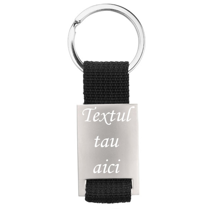 Téglalap alakú fém kulcstartó személyre szabott szöveggel, dalimag, fekete