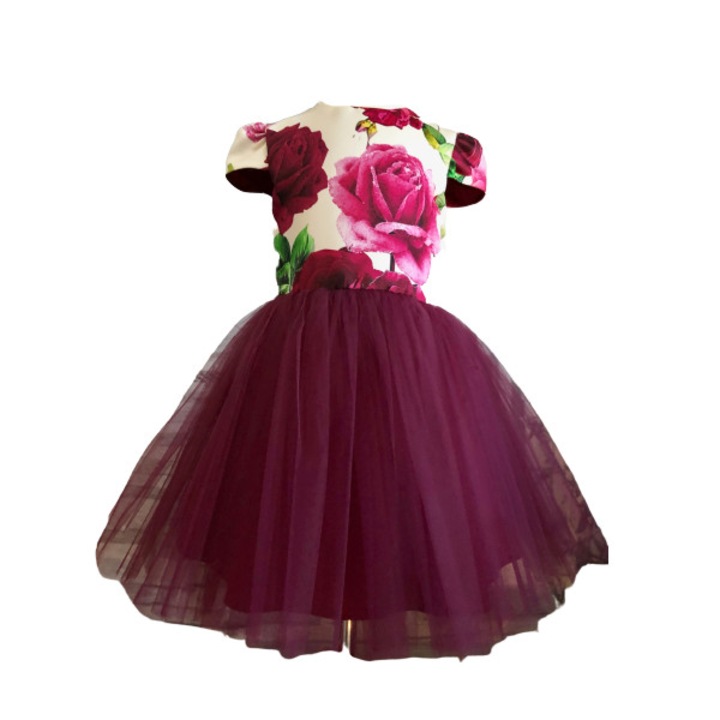 Rochita eleganta Allegra, pentru ocazii speciale, Satin/Tul, Multicolor