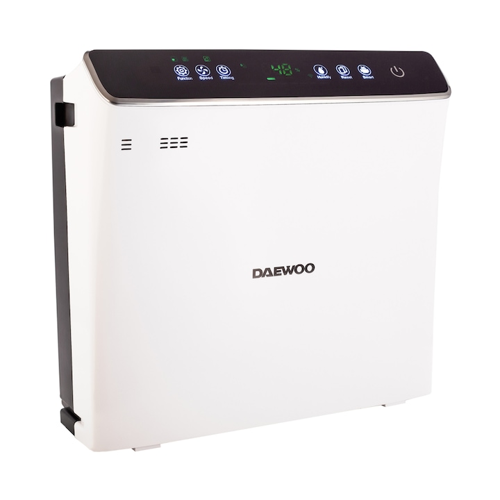 Daewoo DAP400 Légtisztító és párásító, Wi-Fi, 75 W, 300 m3/h, HEPA13, aktív szén, fotókatalizátor, UV lámpa, víztartály 2.5 l, okos érzékelő, IMD vezérlőegység, Anion, automata riasztás, 45 dB