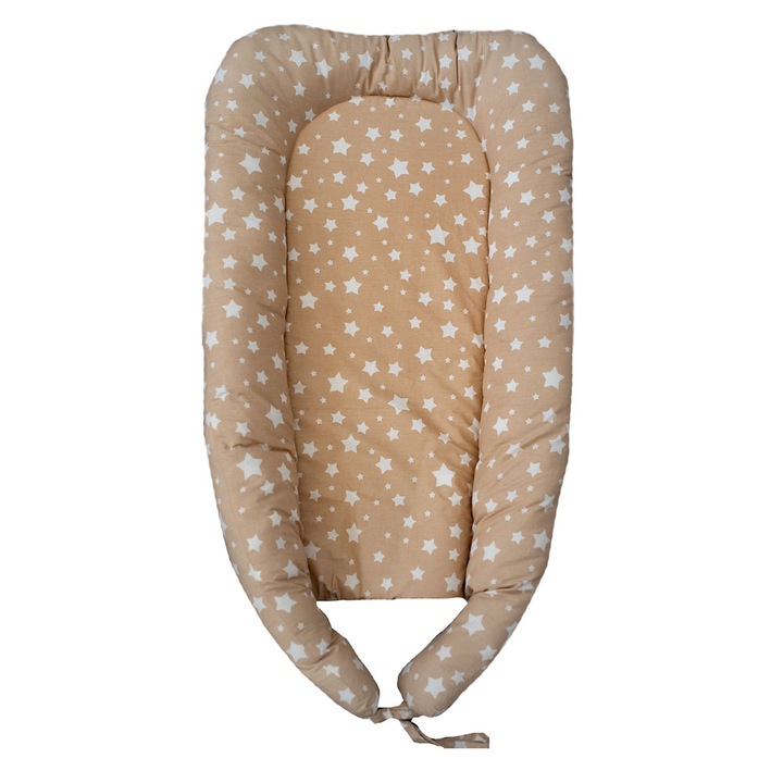 Pozitionator Baby Nest cu crem cu stele albe , 0-6 luni, bumbac, multicolor