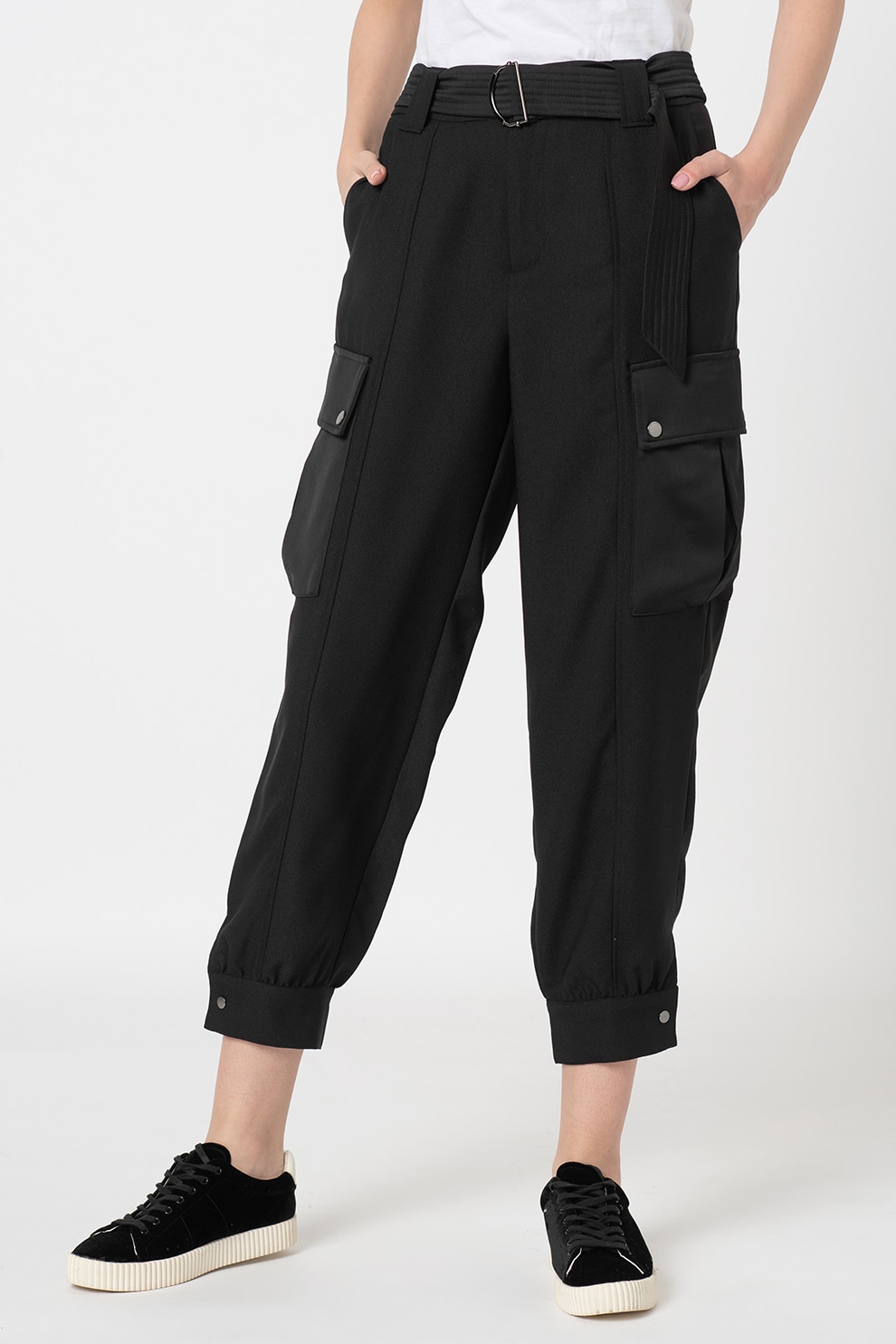 GUESS JEANS, Pantaloni cargo crop, Negru