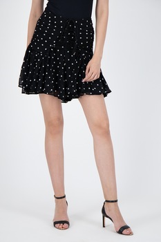 GUESS JEANS, Fusta cu buline si snur ajustabil, Negru, M GUESS JEANS, Fusta cu buline si snur ajustabil, Negru, M