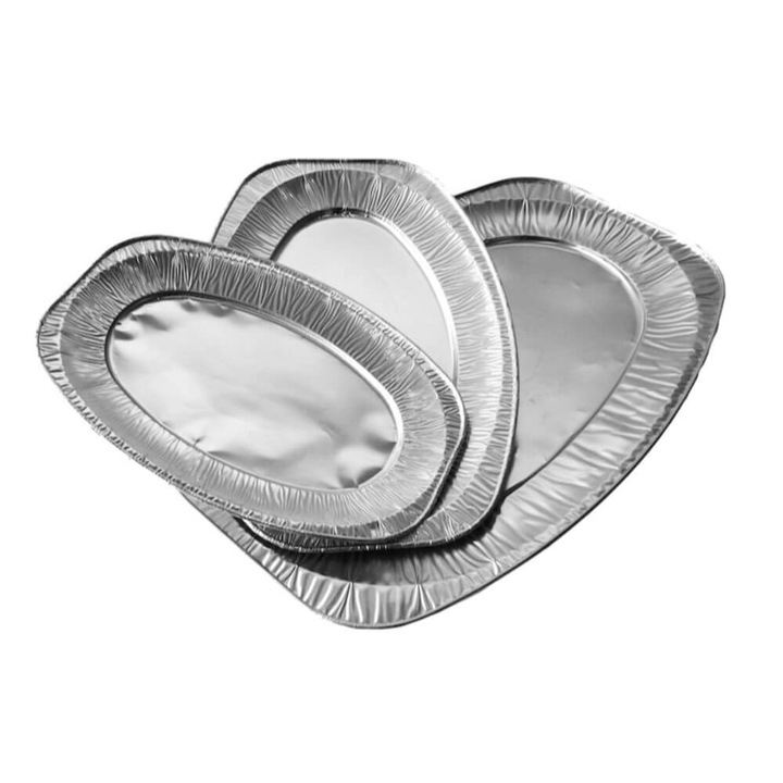 Platouri Aluminiu, 425x285x27 mm, 5 Bucati/Set, 1200 ml, Forma Ovala, Ambalaje Catering