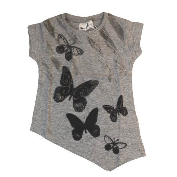 Tricou fete iDO, gri, model desen fluturi