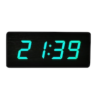 Ceas de birou elSales Wood Design , LED verde , afisare temperatura , data , alarma , culoare lemn negru