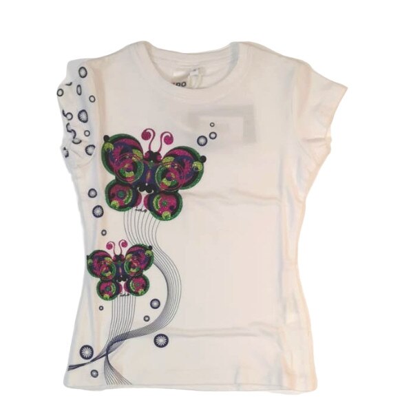 Tricou fete iDO, 3 ani, alb, desen fluturi
